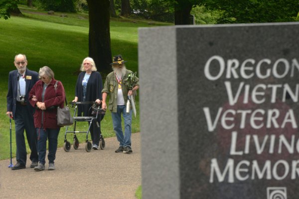 Veterans, family members, friends and others gathered at the Oregon Vietnam Veterans Memorial