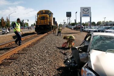 Two people were injured Thursday just after noon when the small car they were in was struck by a wes