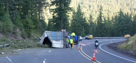 Oregon State Police are continuing their investigation into Friday morning's truck crash that resulted in the death of a Silverton man on Highway 58 about twenty five miles east of Oakridge. Photo Courtesy: Oregon State Police