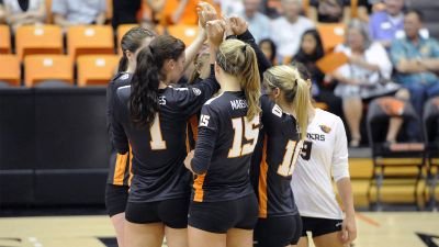 The Oregon State University volleyball team opened the 2014 season with a win at the Utah State Volleyball Invitational, facing off against Saint Mary’s. Photo Courtesy: OSU Athletics 