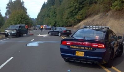 Oregon State Police, with the assistance of Clackamas County Sheriff's Office, is continuing the investigation into the cause of Monday afternoon's two vehicle traffic crash on Highway 99E about three miles south of Oregon City. Photo Courtesy: Oregon State Police