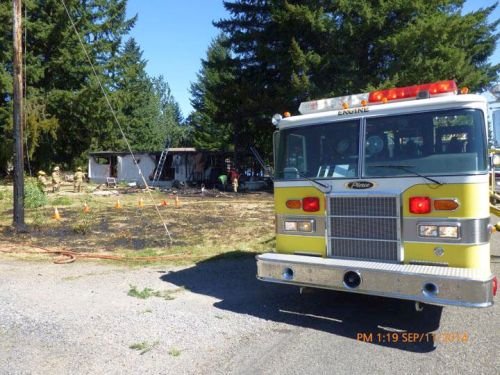 A manufactured home in Mehama was destroyed by a fire on Thursday. Photo Courtesy: Stayton Fire Dist