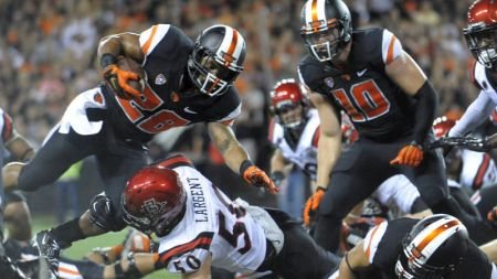 Tailbacks Terron Ward and Storm Woods each scored twice and Oregon State wore down San Diego State 28-7 on Saturday night before a crowd of 41,339 at Reser Stadium. Photo Courtesy: Karl Maasdam - Oregon State Athletics 