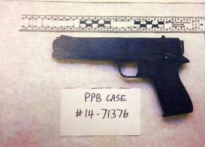 Detectives seized a black, replica semi-automatic air pistol from the crime scene that 27-year-old D