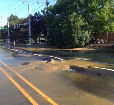 NE Sandy Blvd. will remain CLOSED between NE 122nd and NE 138th for multiple days to repair road damage caused by a water main break Wednesday at NE 138th.